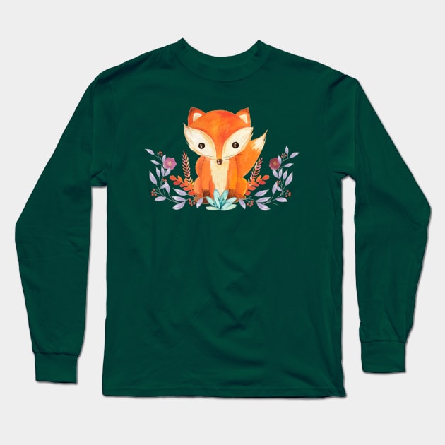 Fox In The Flowers Long Sleeve T-Shirt by LittleBunnySunshine